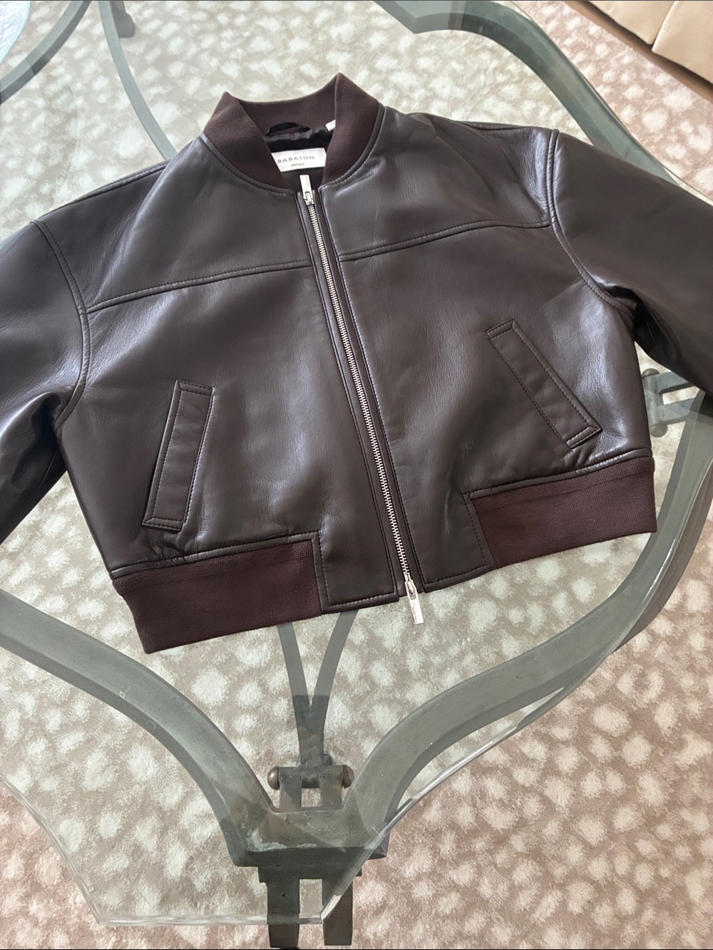 Babaton aritzia Dark Brown faux Leather synergy Bomber Jacket